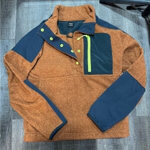 Prana Peak Snap Up Fleece women's pullover in the Terracotta and Slate Green